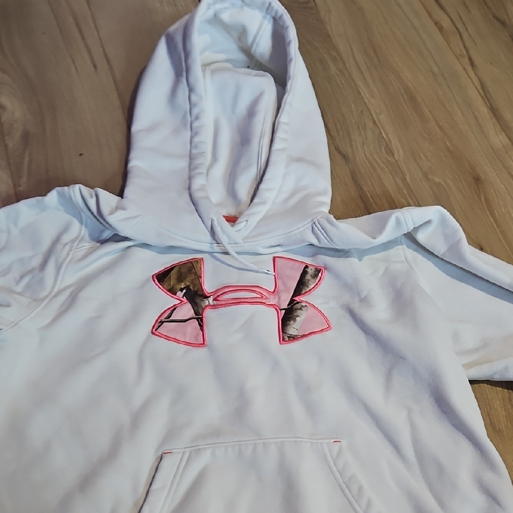 Under Armour Kids Hoodie in White with Pink Accents